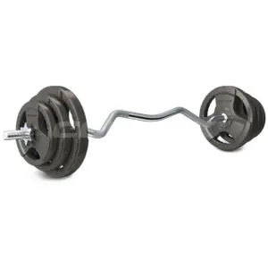 EZ curl bar loaded with cast iron weight plates and spinlock collars for bicep curls, tricep exercises and upper body strength training