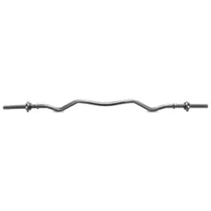 Chrome EZ curl bar with threaded spinlock ends and ergonomic angled grip design for bicep, tricep and arm workouts