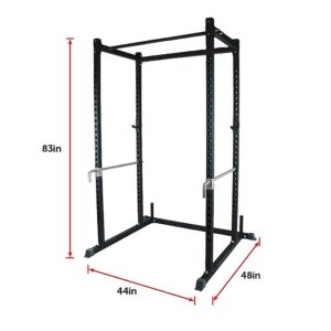 Heavy duty deadlift and squat rack with pull up bar, adjustable barbell supports and safety spotter arms for home gym strength training