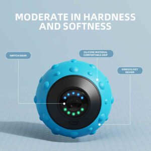 Rechargeable vibrating massage ball featuring textured silicone surface, ergonomic grip and adjustable intensity levels for muscle relaxation and trigger point therapy