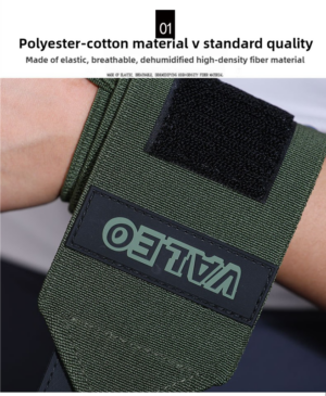 Close-up of weight lifting straps made from durable polyester cotton material with breathable construction and secure wrist support for gym training