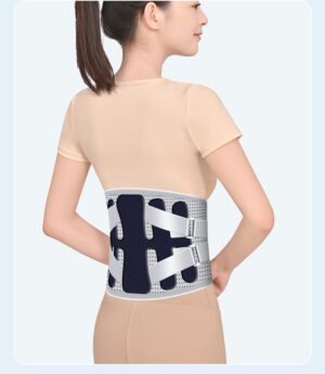 Rear view of breathable size M lumbar support belt showing reinforced back support panels and adjustable stabilising straps.