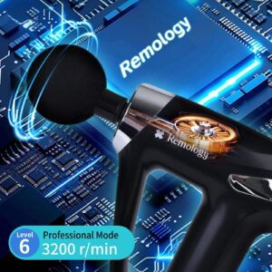 Remology Impact Therapy massage gun featuring a high-performance motor delivering up to 3200 percussion strokes per minute