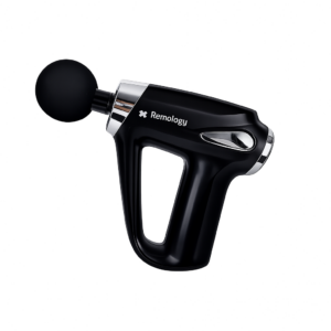 Percussion massage gun with six adaptive speed levels, USB-C charging, and four interchangeable massage heads for muscle recovery and relaxation