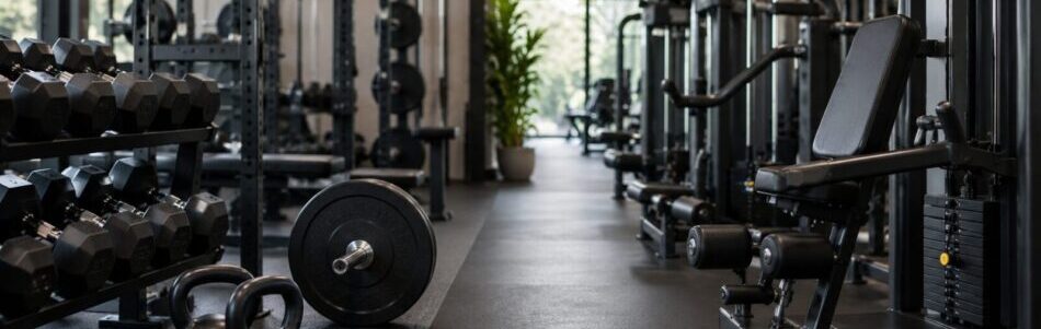 Free weights vs machines comparison showing dumbbells and strength training equipment in a gym