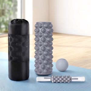 Recovery therapy kit with foam roller, trigger point massage ball and handheld massage roller designed for muscle relief, flexibility and fitness recovery routines