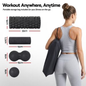 Complete recovery roller set with carry bag including foam roller, massage balls and mini roller for muscle recovery, mobility exercises and deep tissue relief