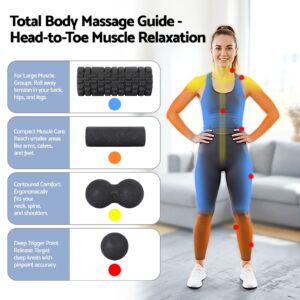 Complete muscle recovery toolkit with foam roller, massage ball, peanut roller and mini roller for neck, shoulders, back, hips, legs and trigger point relief