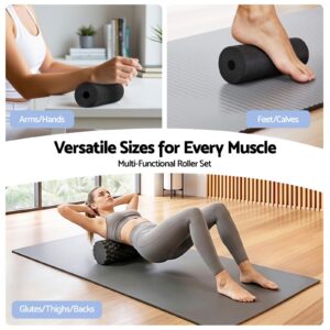 Portable foam roller set for muscle recovery, fascia release, calf massage, arm massage, back recovery, glute relief and post-workout mobility training
