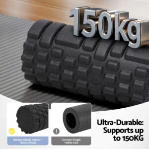 Durable deep tissue foam roller with textured surface and solid core construction for mobility training, fascia release, flexibility improvement and sports recovery exercises