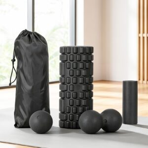 Foam roller recovery kit including massage ball, peanut massage roller, trigger point roller and storage bag for deep tissue massage, flexibility and muscle recovery exercises