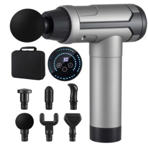 Everfit percussion massager with 30 speed levels and 6 massage heads for muscle recovery and deep tissue massage