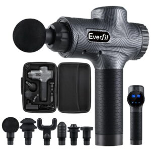 Everfit massage gun with 30 speed levels and 6 massage heads for muscle recovery and deep tissue massage
