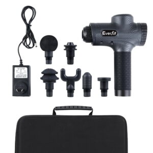 Massage gun recovery kit featuring multiple massage heads, charging adapter and storage case for targeted muscle relief, recovery and mobility support
