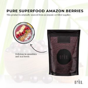 Organic acai powder sourced from certified organic Amazon berries, perfect for smoothie recipes, acai bowls and healthy wellness nutrition support