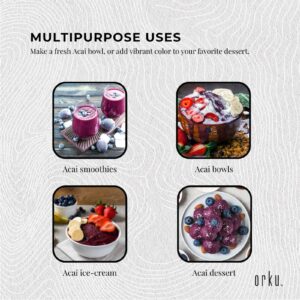 Organic acai powder featured in smoothies, acai bowls, frozen treats and desserts for everyday wellness nutrition and superfood recipes