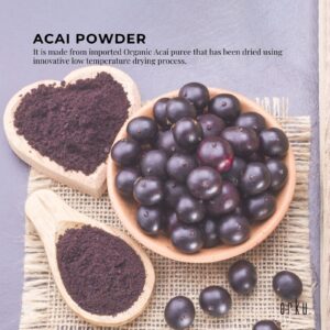 Organic acai powder produced from Amazon acai berries using a low temperature drying process to preserve natural colour and flavour for smoothies and acai bowls