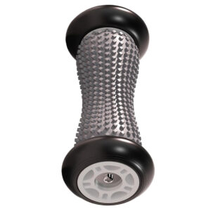 Portable foot massage roller with textured surface for plantar fascia massage, foot pain relief, muscle recovery and mobility support exercises