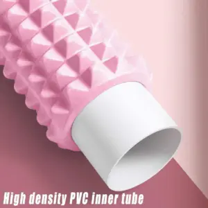 Foam roller with reinforced high density PVC core designed for muscle recovery, mobility training, stretching and long term durability during regular use