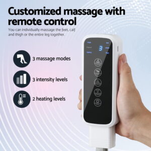 Livemor leg massager remote control with three modes, three intensity levels and two heat settings
