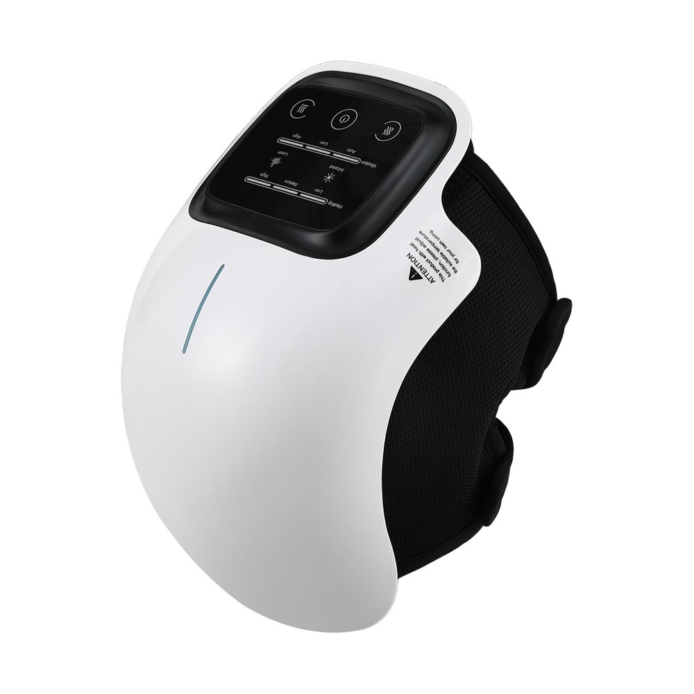 White Livemor knee massager with black digital control panel and adjustable black wrap.
