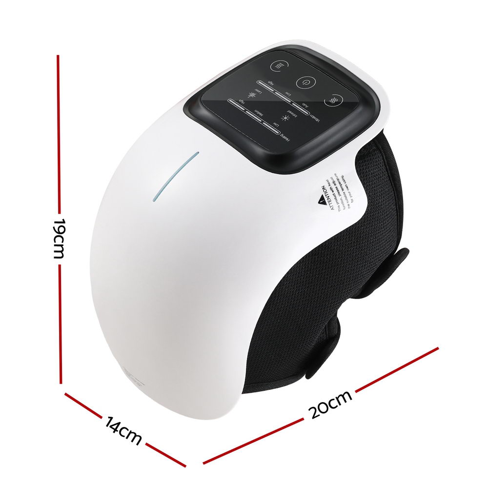 White and black Livemor knee massager with 19 cm, 14 cm and 20 cm dimensions shown.