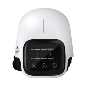 White Livemor knee massager with black control panel and adjustable side straps.