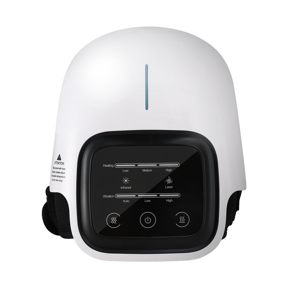 White Livemor knee massager with black control panel and adjustable side straps.