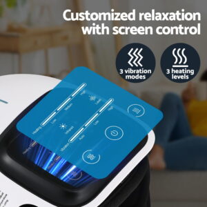 Livemor knee massager control panel showing three vibration modes and three heat levels.