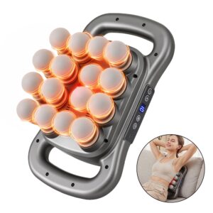 Everfit 16-head massage gun shown positioned for lower-back comfort