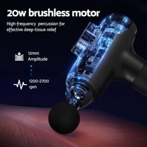 Everfit massage gun cutaway showing its 20 watt brushless motor and 12 millimetre stroke depth