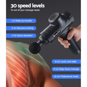 Rechargeable Everfit massage gun with lithium battery for 6–8 hours of use