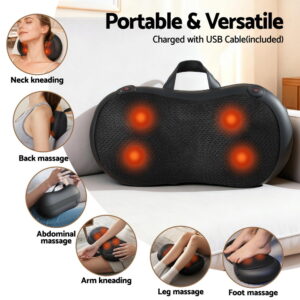 Livemor neck massager shown for neck, back, abdomen, arms, legs and feet