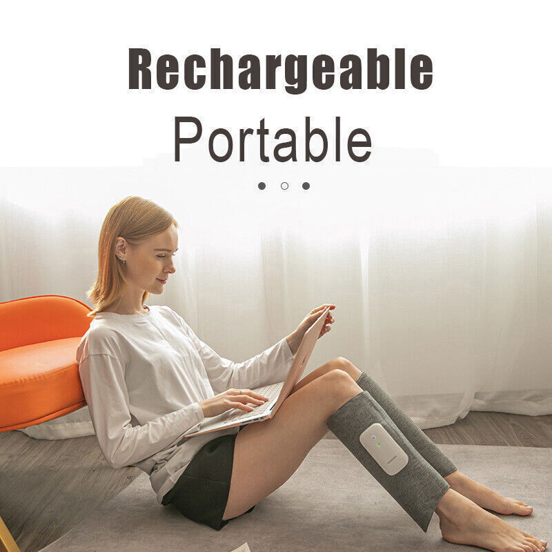 Grey rechargeable calf massager wrap with air compression and heat function