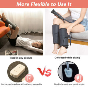 Grey calf massager wrap with portable controller and cordless design