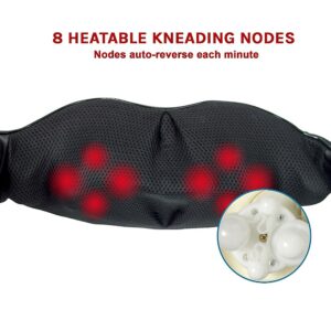 Black mesh neck massager showing its kneading nodes and heat-light detail.