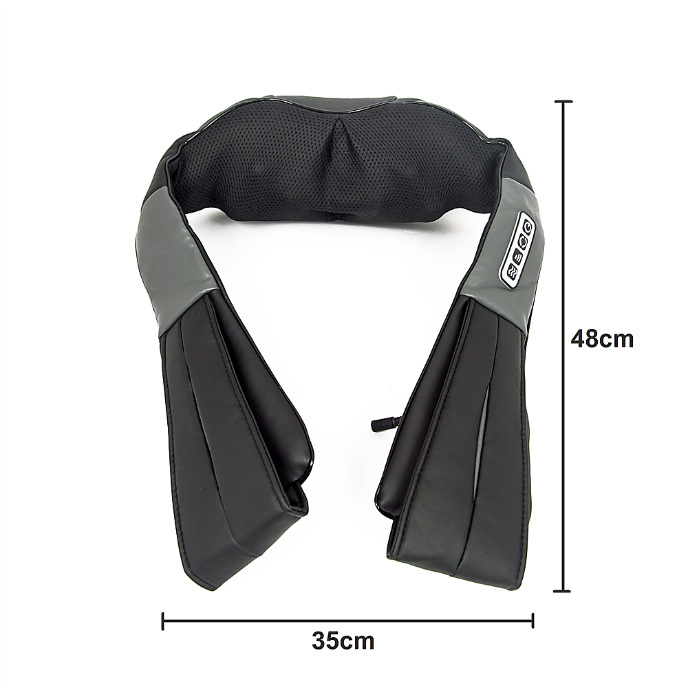 Black and grey neck and shoulder massager showing 48 cm height and 35 cm width.
