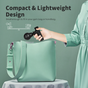 Remology mini massage gun shown with compact lightweight 120 g design