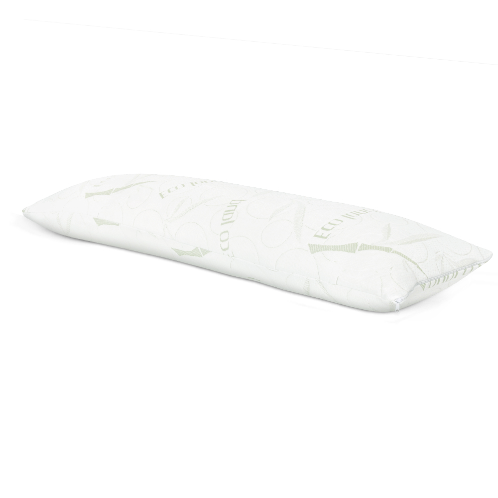 White Giselle Bedding rectangular body pillow with pale green abstract pattern.
