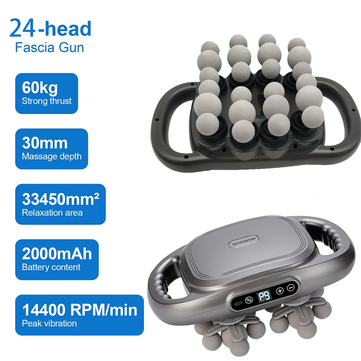 24-Head Massage Gun – Dual-Handle Percussion Massager