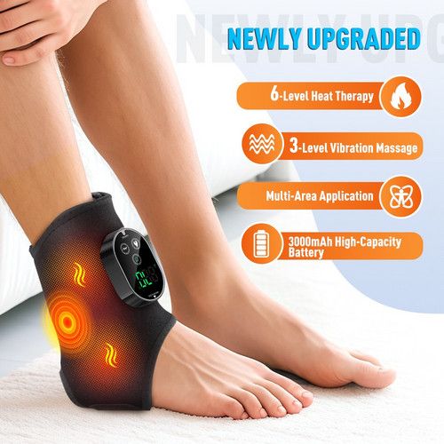 Black cordless calf massager with six heat levels, three vibration modes and 3000mAh battery