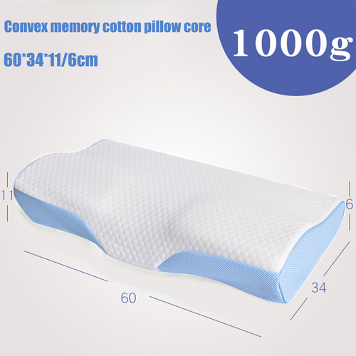 Memory foam pillow showing 60 × 34cm size with 11cm and 6cm height profiles