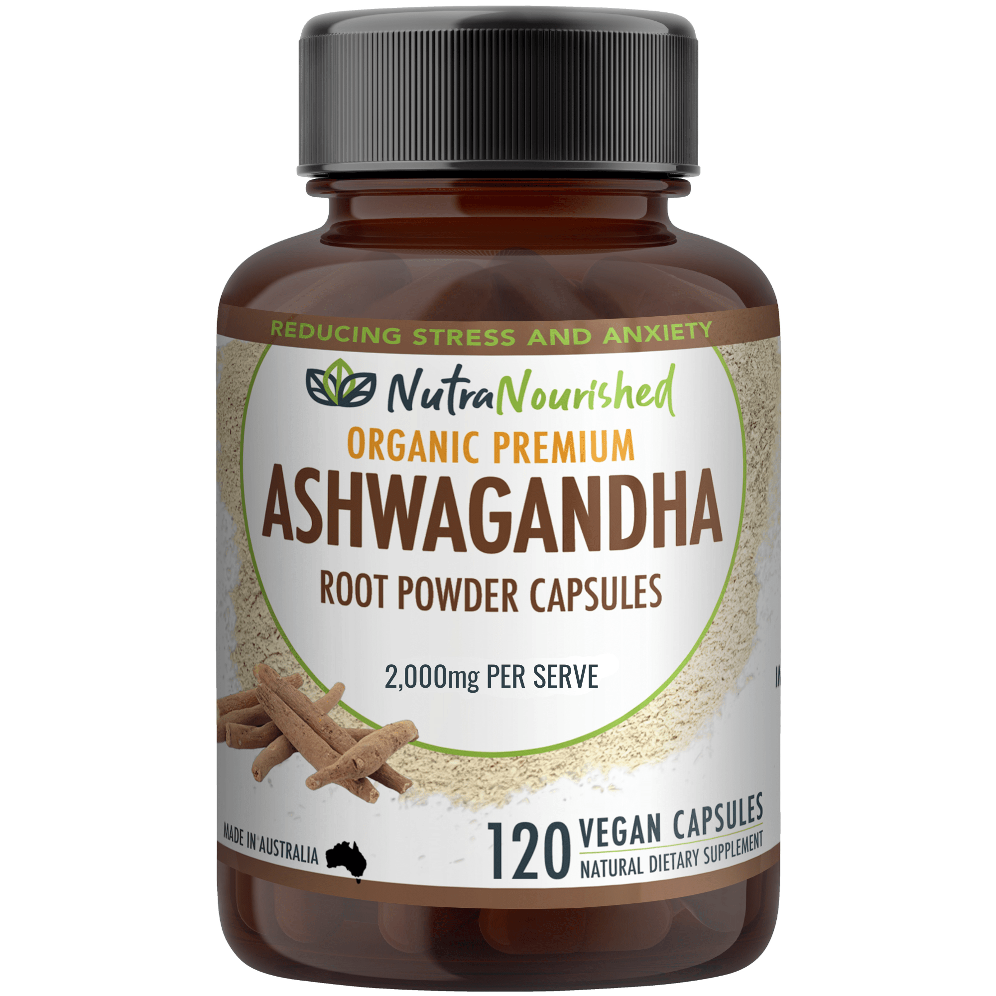 Nutra Nourished organic ashwagandha capsules, 120 vegan capsules