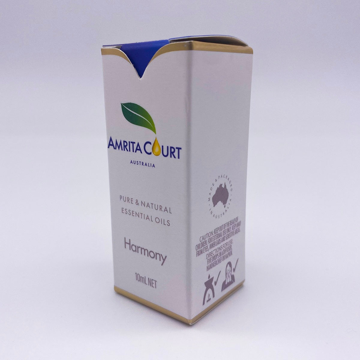 Amrita Court Harmony 10mL essential oils blend carton made and packaged in Australia