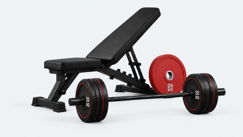 Strength bench and barbell equipment for home strength training