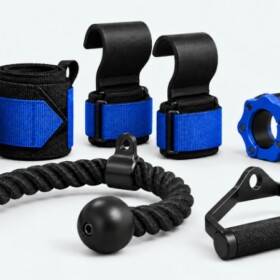Wrist wraps, lifting straps and barbell collars for training accessories