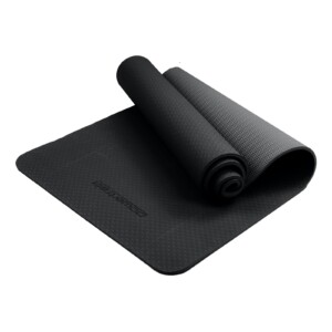Black Powertrain 6mm non-slip TPE yoga mat with carry strap