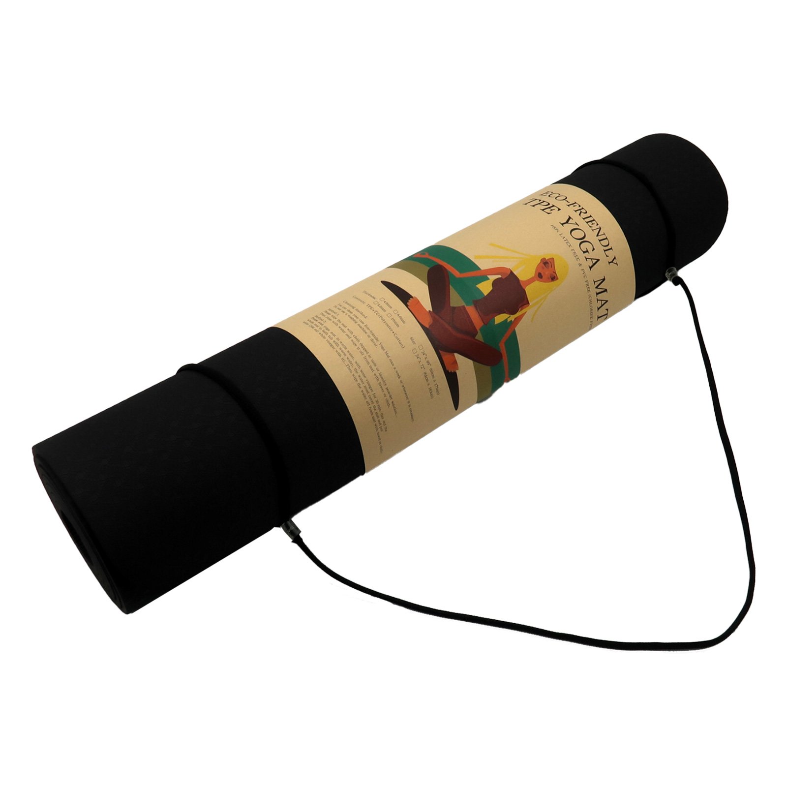 Black Powertrain 6mm non-slip TPE yoga mat with carry strap