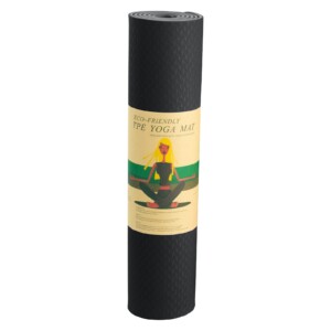 Black Powertrain 6mm non-slip TPE yoga mat with carry strap