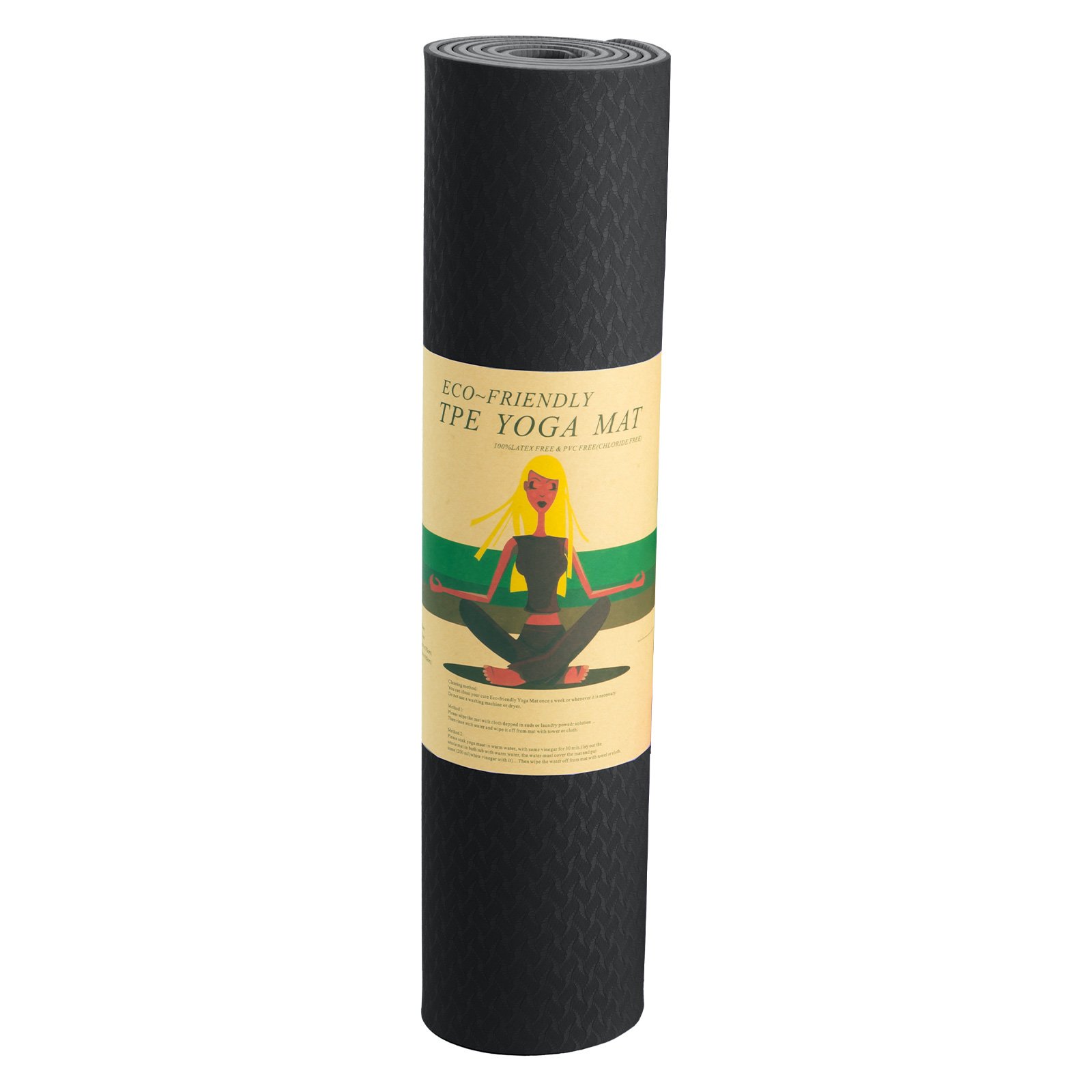 Black Powertrain 6mm non-slip TPE yoga mat with carry strap